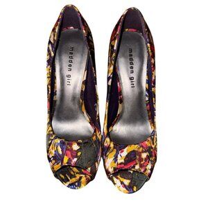 Madden Girl Peep Toe Heels Women's Multi Color Floral Print Stiletto Pumps Sz 8